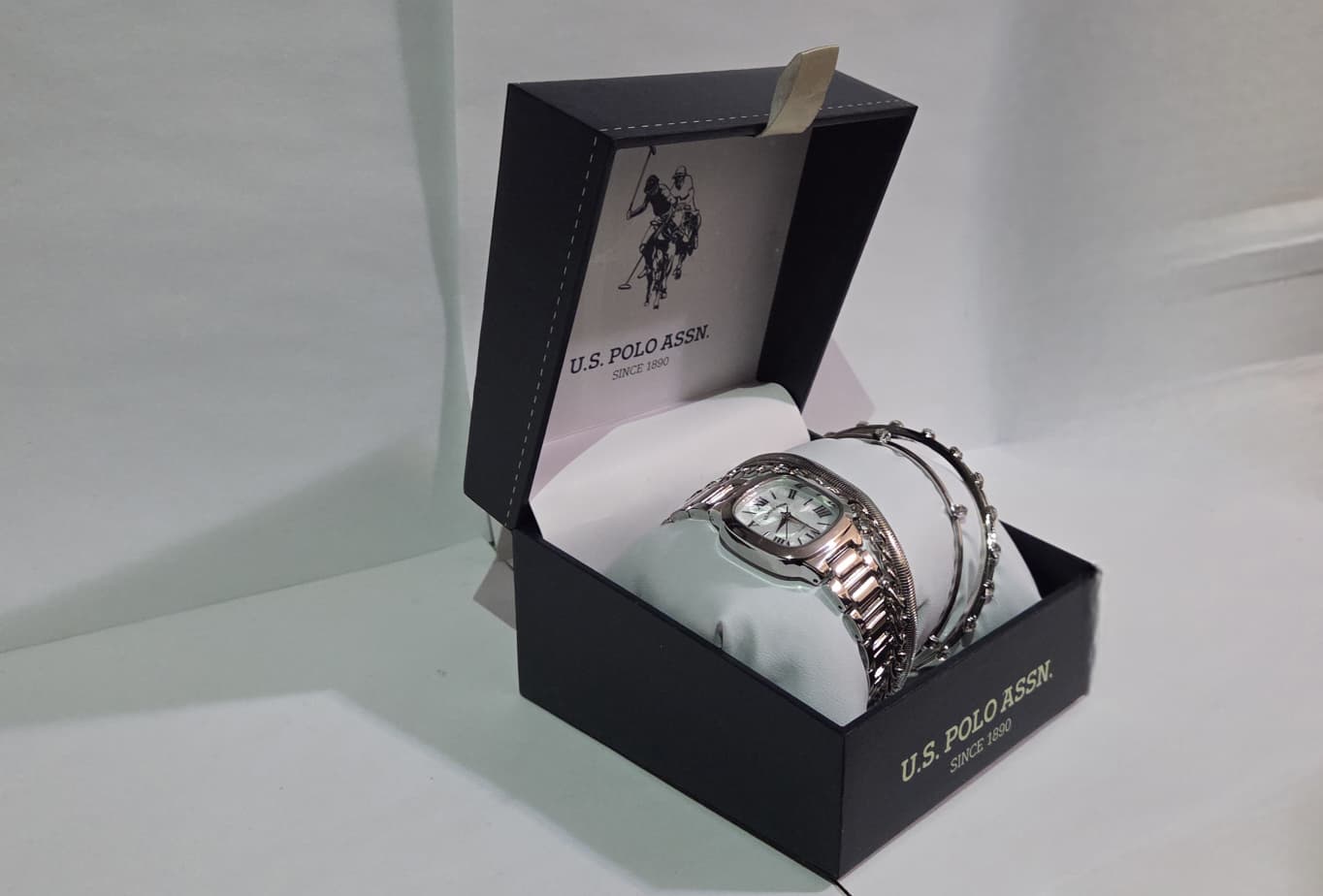 U.S. Polo Assn. Women's Silver-Tone Square Dial Watch & 3-Piece Crystal Bracelet Gift Set (USC6276) - Image 3