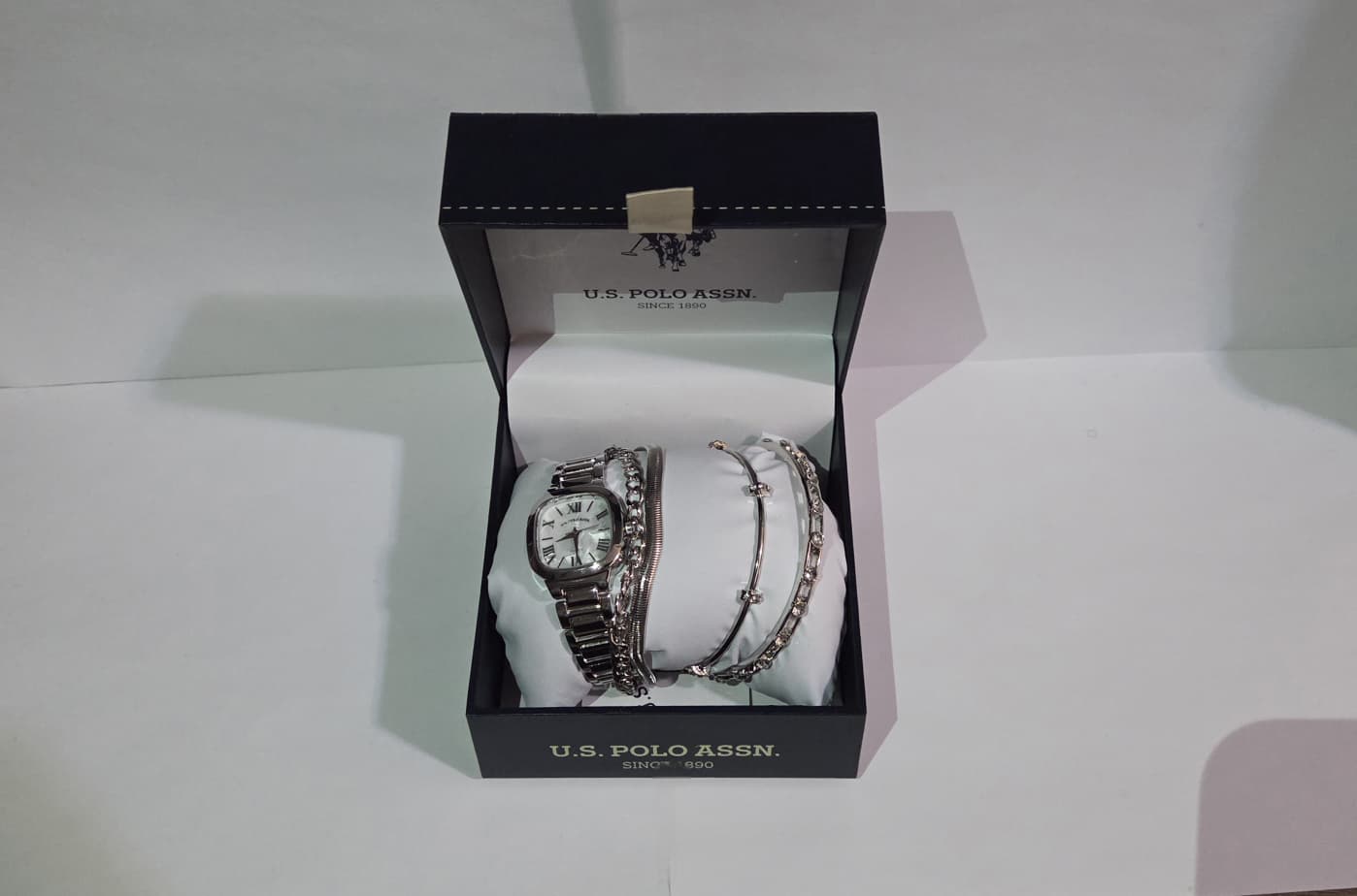 U.S. Polo Assn. Women's Silver-Tone Square Dial Watch & 3-Piece Crystal Bracelet Gift Set (USC6276) - Image 5