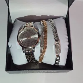 U.S. Polo Assn. Women's Two-Tone Rose Gold & Silver Watch with Mesh & Pave Bracelet Set (USC6285) - Gift Ready